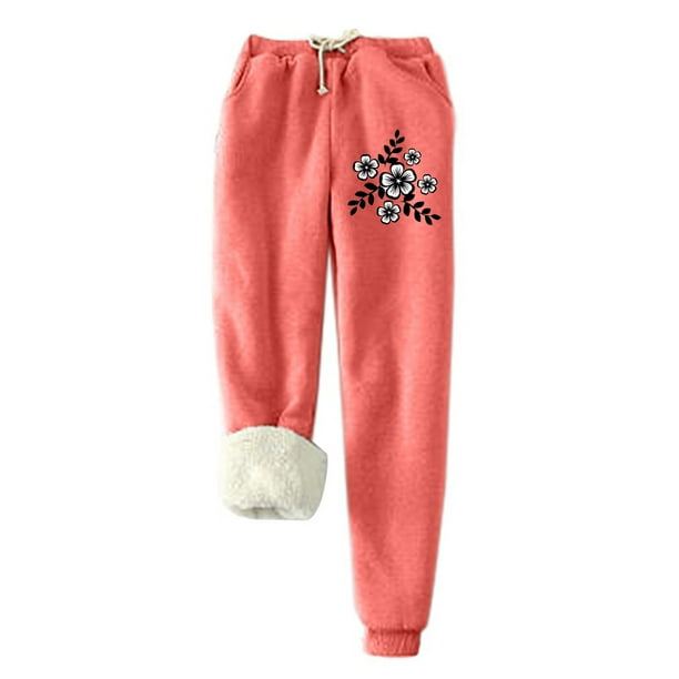 Womens Fleece Pants Winter Warm Fuzzy Sherpa Trousers Plush Teddy  Sweatpants High Waist Joggers Pockets Loungewear