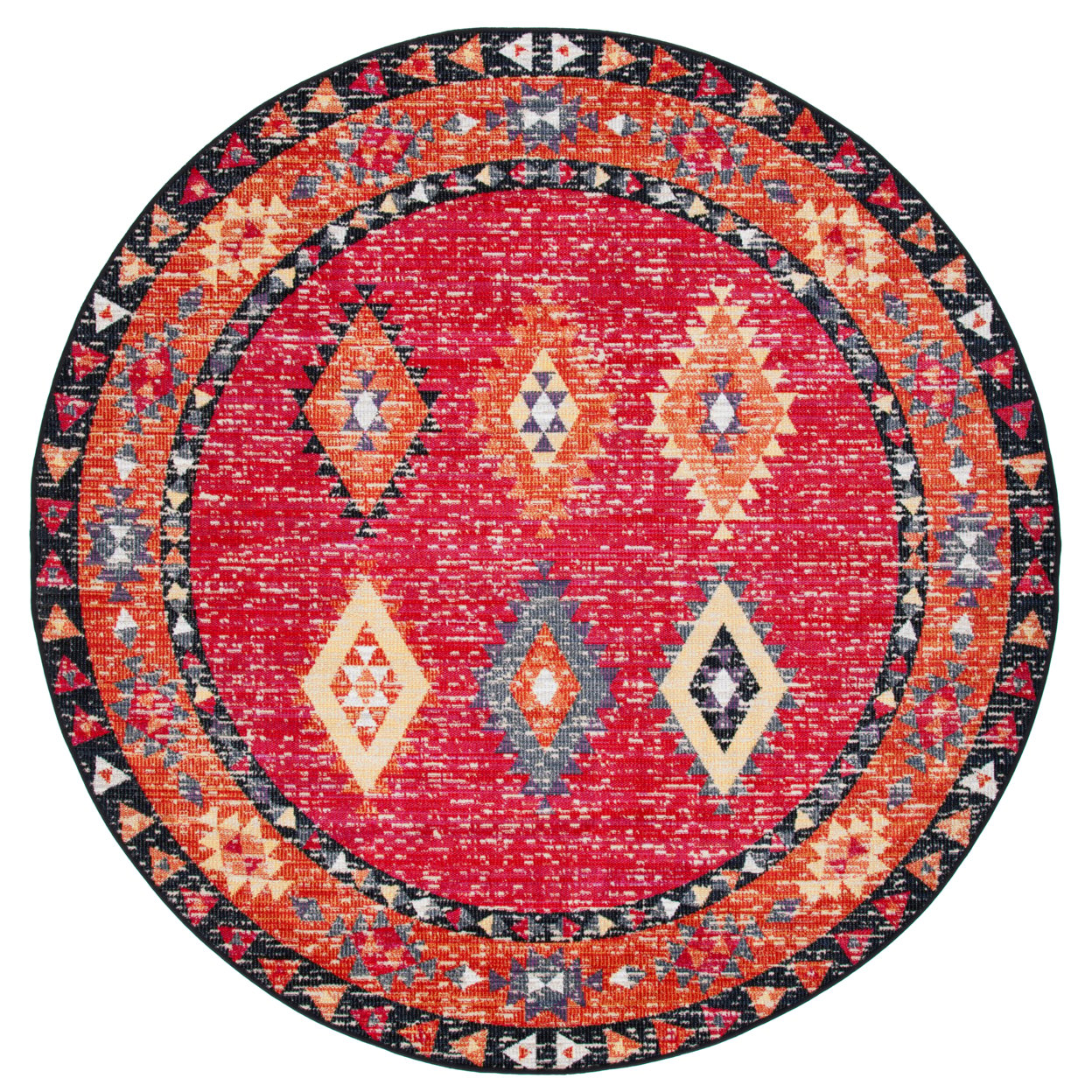 SAFAVIEH Montage Andreas Geometric Indoor/Outdoor Area Rug, Red/Black, 6'7" x 6'7" Round
