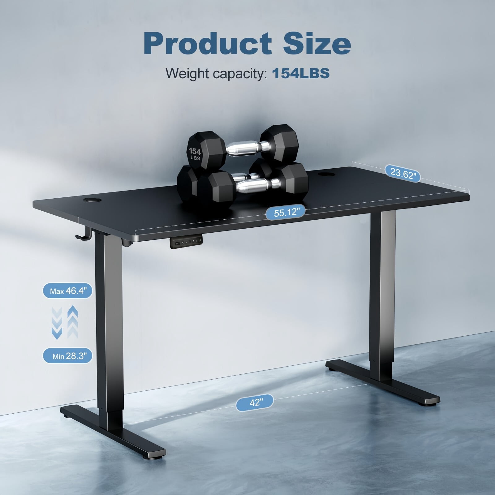 Kelno 55" Electric Standing Desk Height Adjustable Sit-Stand Desk with 3 Memory Presets Splice Desktop, Black
