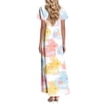 thumbnail image 4 of LWavelet Women's V-Neck Ruffle Sleeve Pastel Bunny & Easter Egg Print Maxi Dress for Easter & Casual Outfits Light Blue M, 4 of 4