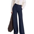 thumbnail image 2 of Women Wide Leg Pants Summer High Waisted Business Casual Work Dress Pants Trousers Slacks Navy Blue L, 2 of 9
