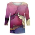 thumbnail image 4 of Plus Size Tops for Women 3/4 Sleeve Pullover Round Neck Printing T-shirt Blouse Hot Pink 2XL, 4 of 5