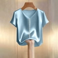 thumbnail image 4 of Fewfanhot Womens Spring Tops Silk Satin Cap Short Sleeve Blouse V Neck Shirts Business Casual Outfits, 4 of 5