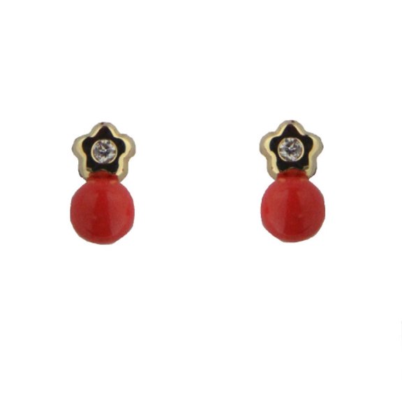 18K Yellow Gold Coral and Diamond Flower covered skewback Earrings