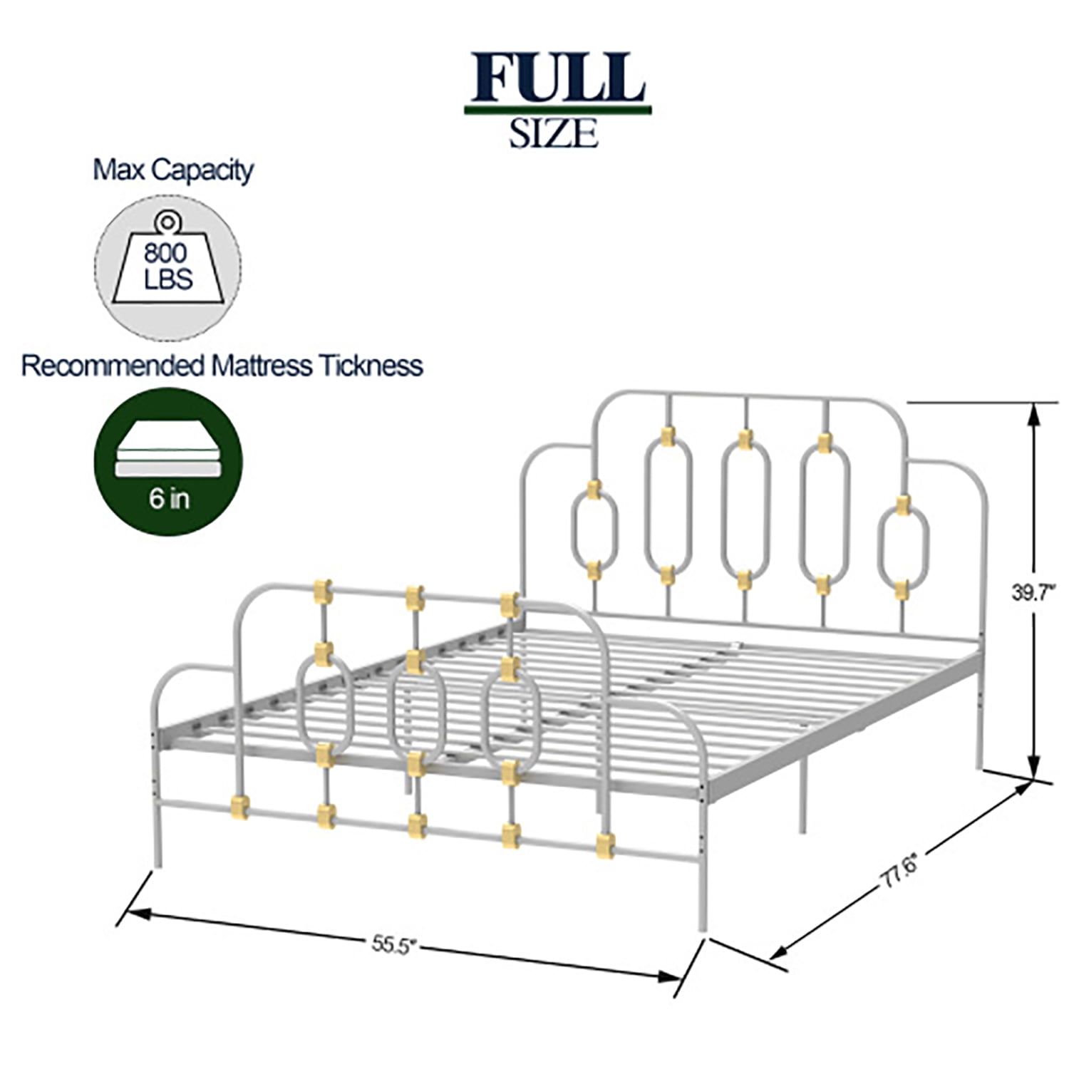 Resenkos Classic Metal Platform Bed Frame, Full Size Bed Frame with Vintage Headboard and Footboard Platform Base, White Resenkos Classic Metal Platform Bed Frame, Full Size Bed Frame with Vintage Headboard and Footboard Platform Base, White