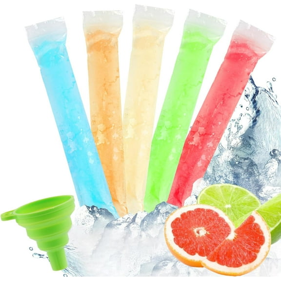 Rongsi 150 Disposable Popsicle Mold Bags, 11" x 2" BPA-Free Freezer Tubes with Zip Seals and Funnel, Ideal for Ice Pops, Yogurt, Juice, Smoothies,Ice Popsicle Bags