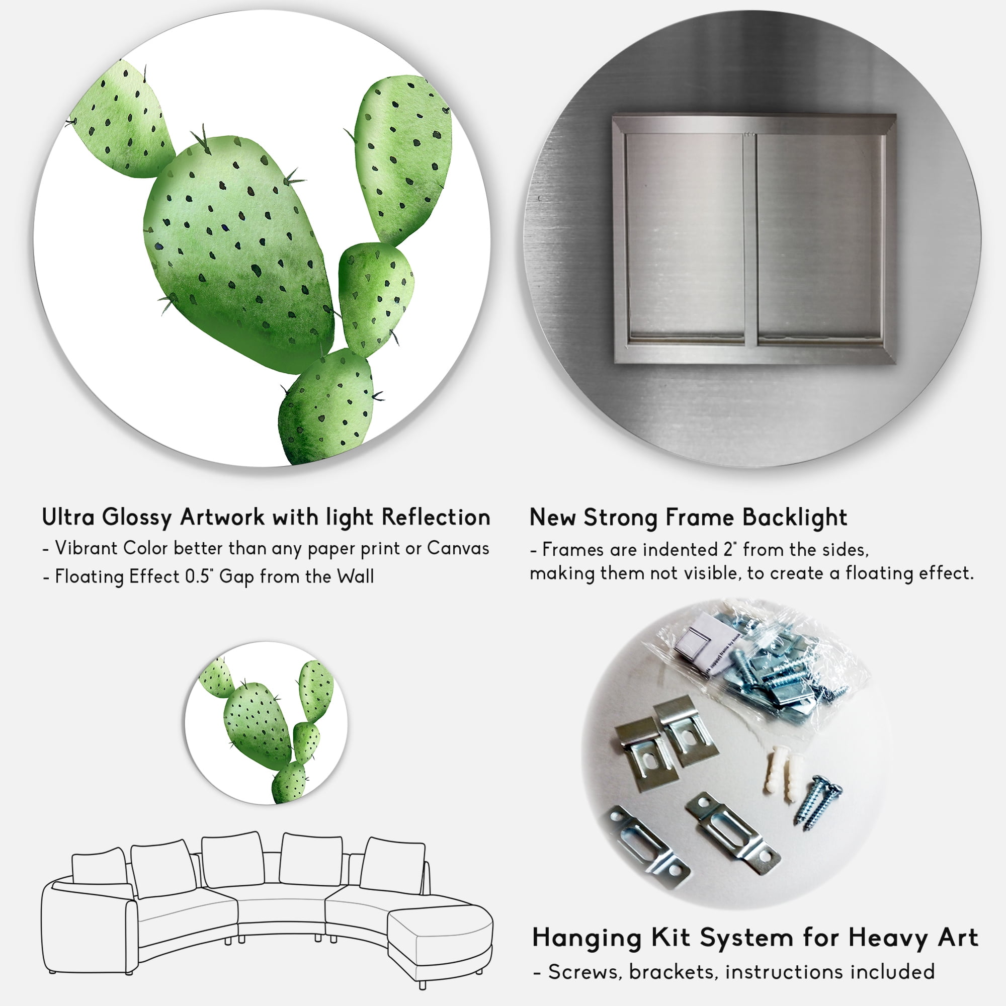 Designart 'Close Up Green Southwestern Cactus' Tropical Circle Metal Wall Art 29x29 - Disc of 29