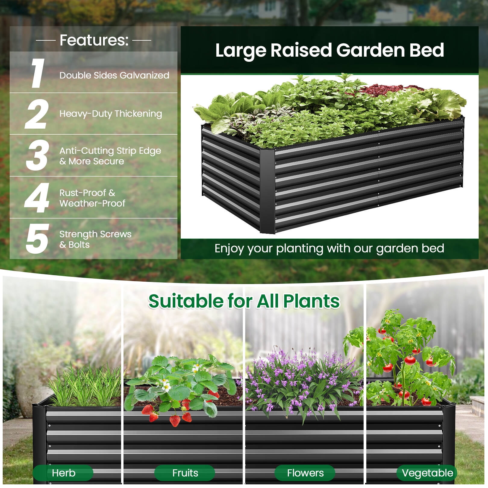 Funcid 6x3x2ft Galvanized Raised Garden Beds Large Metal Garden Beds Galvanized Steel Planter Boxes Outdoor for Vegetables Flowers Herbs