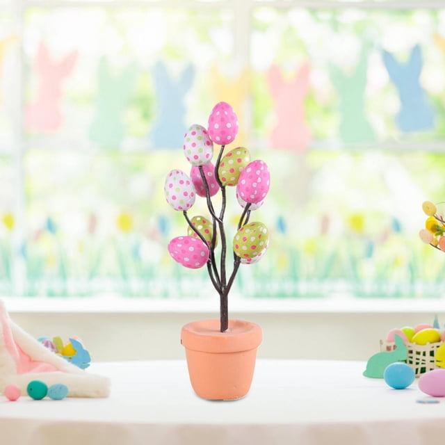 Desktop Decor Easter Egg Decoration Tree Easter Egg Bonsai Artificial Easter Decoration Easter Simulation Eggs Potted Cartoon Printed Eggs Easter Desktop Decoration Ornaments