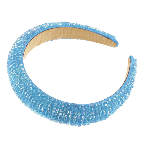 Vocoste 1 Pc Rhinestone Headband for Women Bling Padded Hairband Hair Accessories Sky Blue 1.18inch Wide