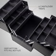 thumbnail image 4 of Makeup Train Case, 14 Inch Lockable Cosmetic Organizer Box, Professional Large Makeup Case with 6 Adjustable Trays, Spacious Bottom Compartment, Shoulder Strap, Black, 4 of 9