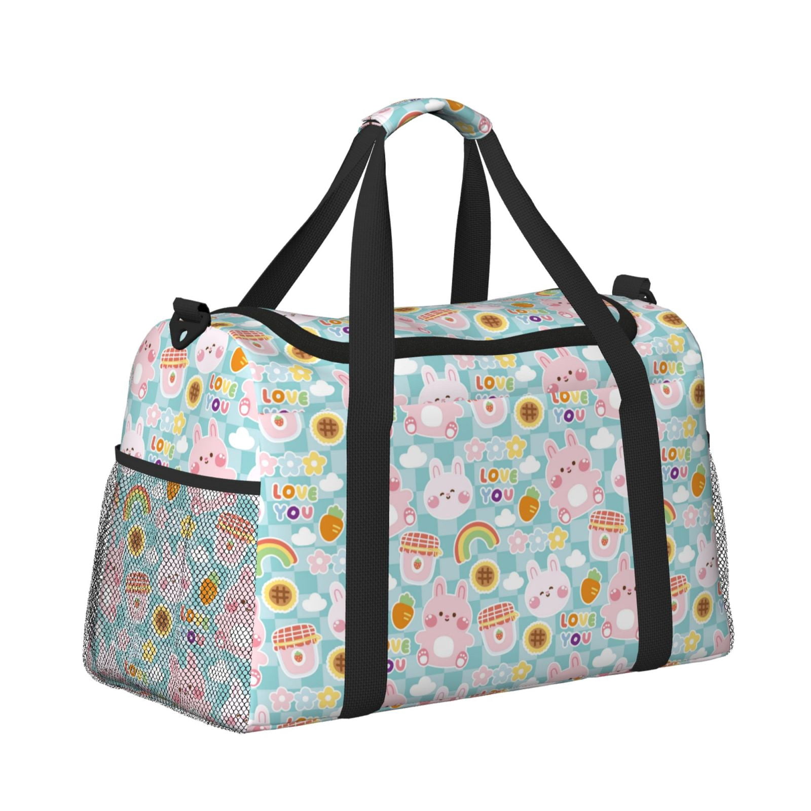 Fuzoiu Love You Rabbit Print Travel Duffle Bag,Carry On Tote Bags,Duffel Bag,Sport Gym Bag, Hospital Bag for Labor and Delivery, Overnight Bag,Luggage Bag