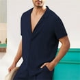 thumbnail image 3 of Camisas Casuales Para Hombre Camisa de manga corta hawaiana con rayas verticales a la moda para hombre, cárdigan informal, Tops, camisas para hombre (Navy, XL), 3 of 5