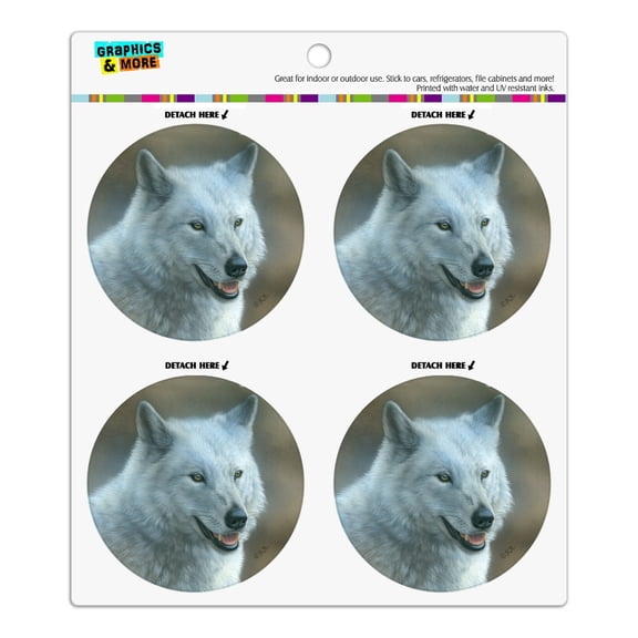 White Wolf Growling Refrigerator Fridge Locker Vinyl Circle Magnet Set