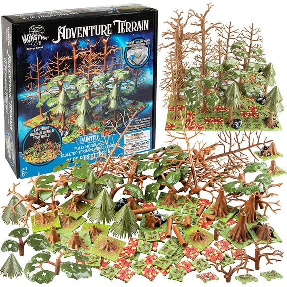 Monster Adventure Terrain 91Pc Painted Forest Tree Set Fully Modular, Stackable 3D Table Top World Builder - Compatible w DND Dungeons Dragons, Pathfinder, RPG Games - Gift Idea