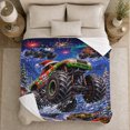 thumbnail image 5 of Printed Flannel Throw Blanket with Christmas Monster Trucks and Snowy Village, 5 of 9