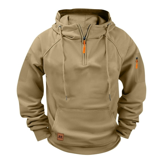Paiwinds Men's Athletic Hoodie & Casual Jacket, Raglan Sleeve Quarter Zip Pullover with Multiple Pockets, Warm Fleece Lined Outerwear for All Season Wear