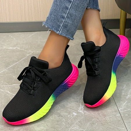 

Rainbow Sole Sports Shoes For Men & Women Breathable Lace-up Women‘s Running Shoes Couple Walking Sneakers