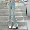 thumbnail image 2 of Coerni Girl's Flare Jeans High Waisted Bell Bottom Cute Star Baggy Denim Pants Ripped Pull on Bootcut Teen Straight Wide Leg Clothes, 2 of 8