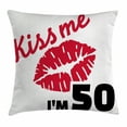 thumbnail image 1 of 50th Birthday Decorations Throw Pillow Cushion Cover, Red Colored Attractive Lips Stencil Art Kiss Me I'm Fifty, Decorative Square Accent Pillow Case, 24 X 24 Inches, Red Black White, by Ambesonne, 1 of 2