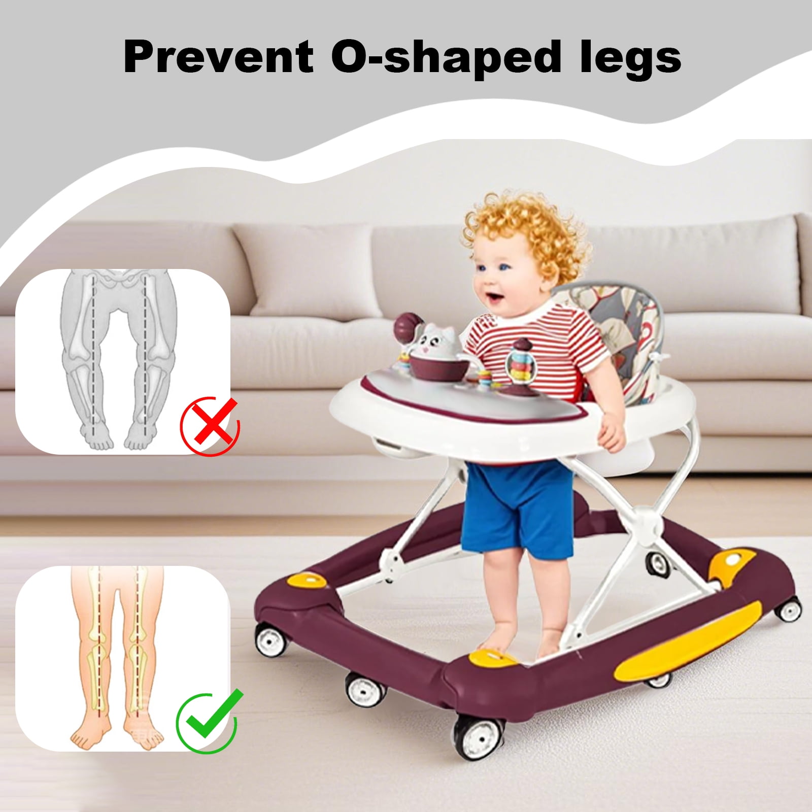 SHIBAILI 6-in-1 Activity Walker & Table - Multi-Function Center,Bouncer,Tray & Music,Red (6+ Months)