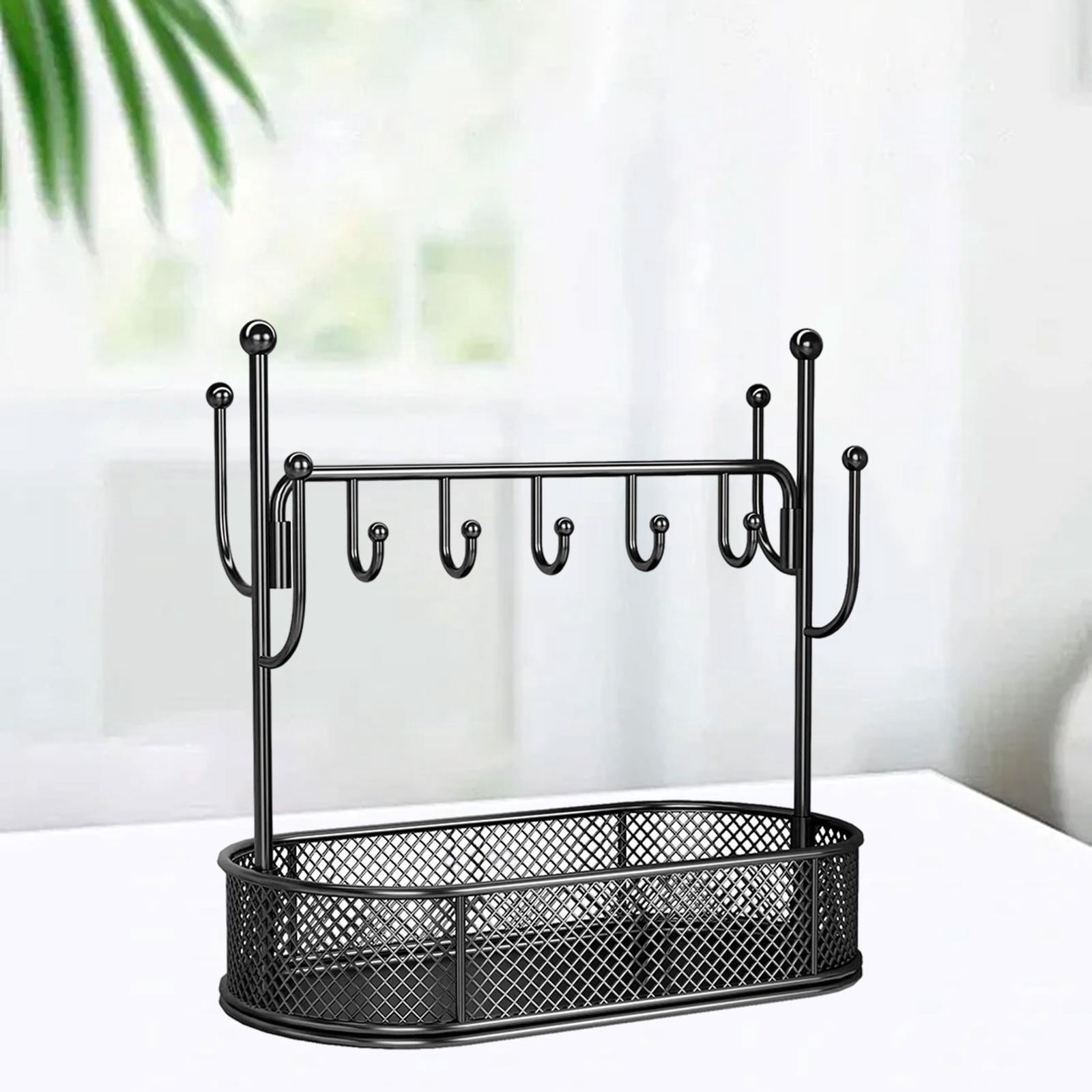 FVDPWYE Jewelry Display Stand Hanging Organizer with Hooks Key Rack Decorative with Tray Black