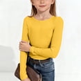 thumbnail image 2 of Breezora Girls Ribbed Knit Long Sleeve Tee Round Neck Slim Fit Casual Basic Top Stretchy Soft Everyday Pullover Shirt 150 Size Yellow, 2 of 6