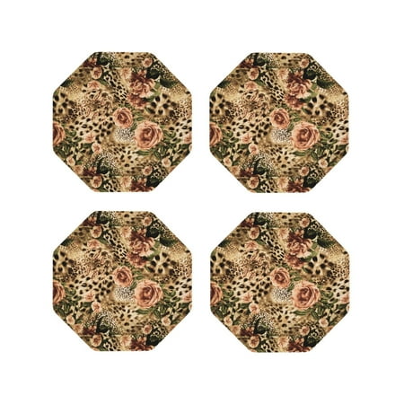 

Fuzoiu Animal Leopard Print Leather Coasters Set Drink Coasters Set of 4 for Tabletop Protection Durable PVC Coasters Home Décor and Housewarming Gift-Octagon