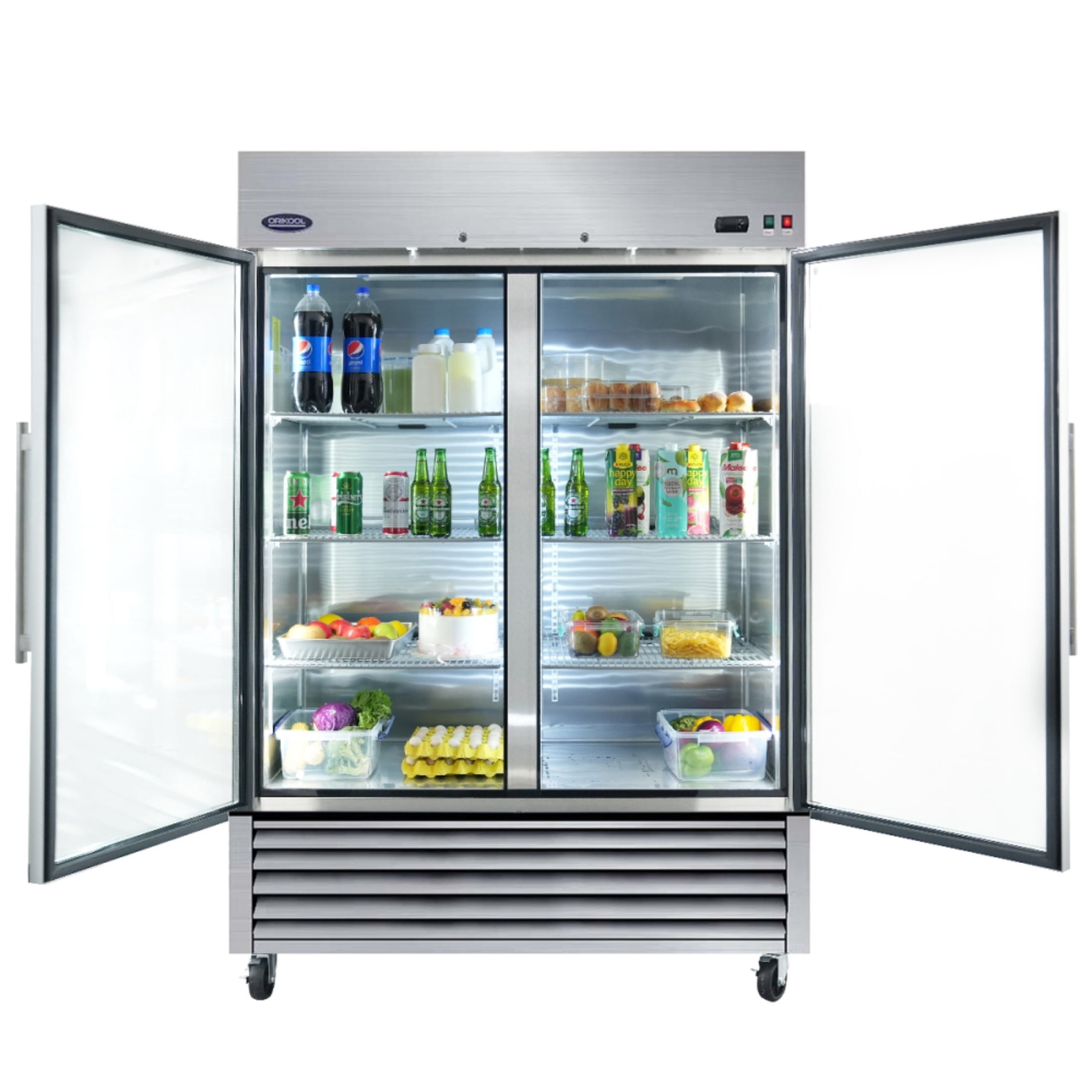 54" Commercial Display Refrigerator Swing Glass Door 49 Cu.ft Stainless Steel Reach-in Merchandiser Refrigerators with LED Lighting
