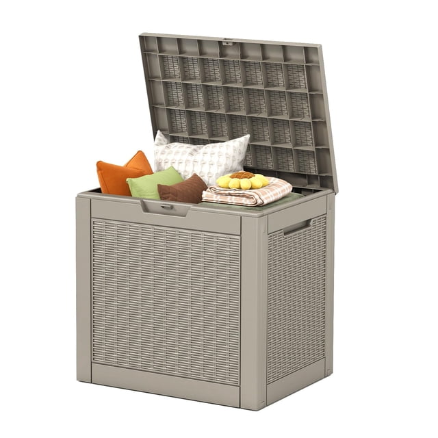Ceecysaa Waterproof & Lockable Deck Box, 30 Gallon (114 L) Rattan-Style Resin Outdoor Storage Box for Patio Storage Cushions, Gar