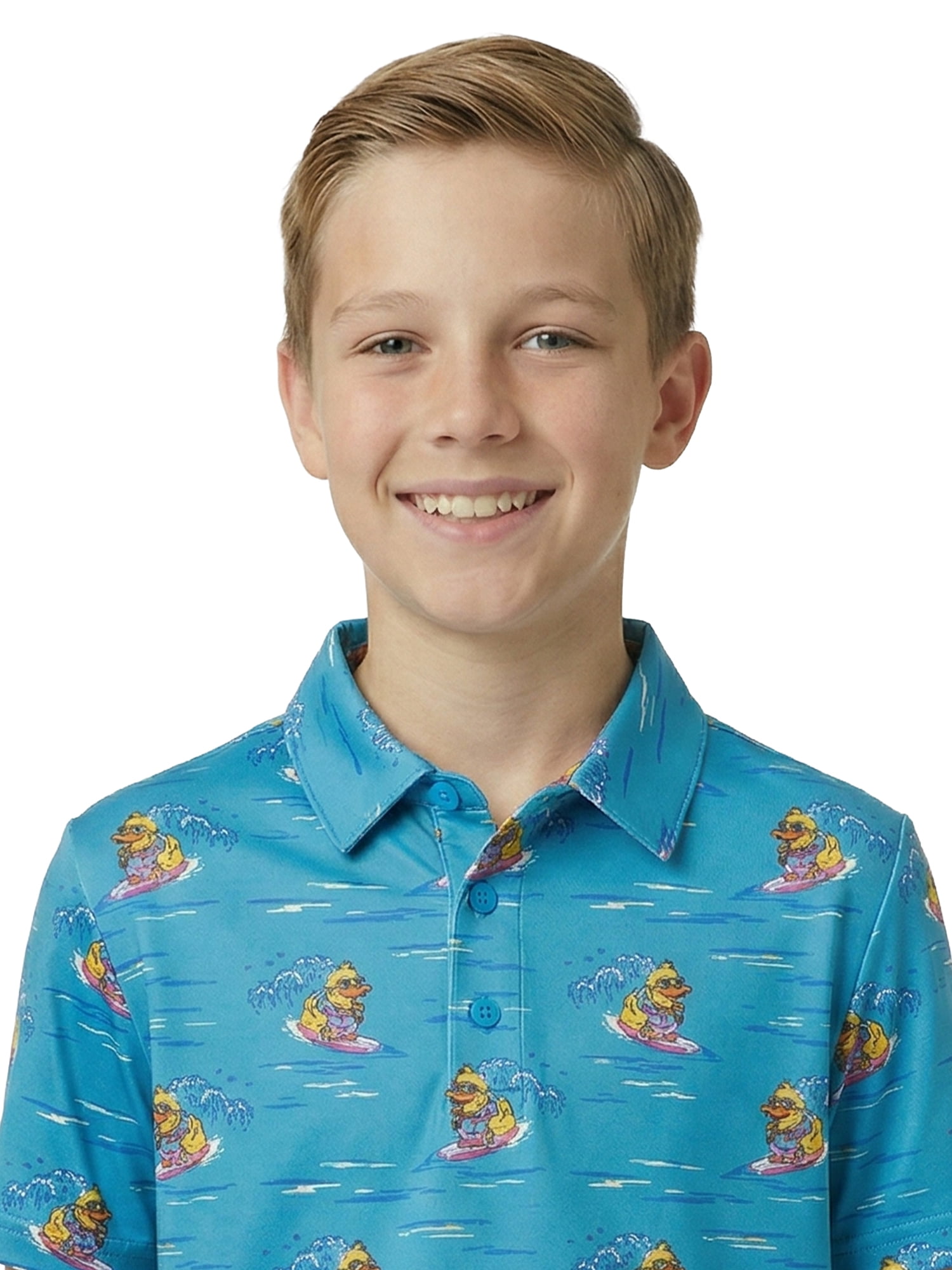 Birdie Bound Boys Rubber Ducky Print Polo Top with UV 30, Sizes XS-XL