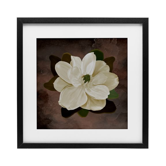 Stupell Industries Magnolia on Brown Black Framed Print Under Glass design by Jennifer Stith, 13 x 13