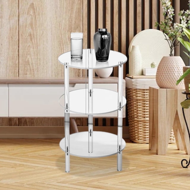 Mesa auxiliar redonda de acrílico, transparente, mesa de bebidas moderna, mesa auxiliar redonda pequeña para balcón, pasillo, casa, baño