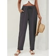 thumbnail image 5 of Women'S Linen Pants with Drawstring Petite Summer Beachwear Elastic Waist Pants Dark Gray XL, 5 of 8
