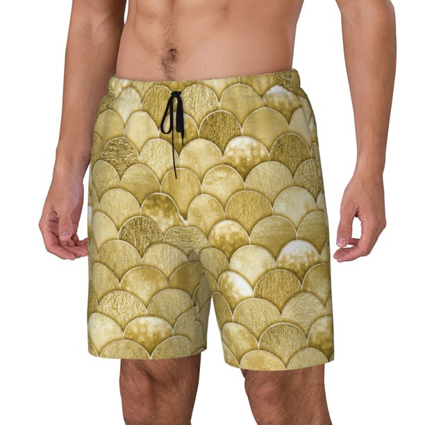Balery Mermaid Fish Scale Bañador para hombre, shorts de playa de secado rápido con entrepierna y forro de compresión-Large