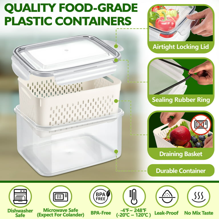 4 Pack Fruit Storage Containers for Fridge - Large Produce Saver
