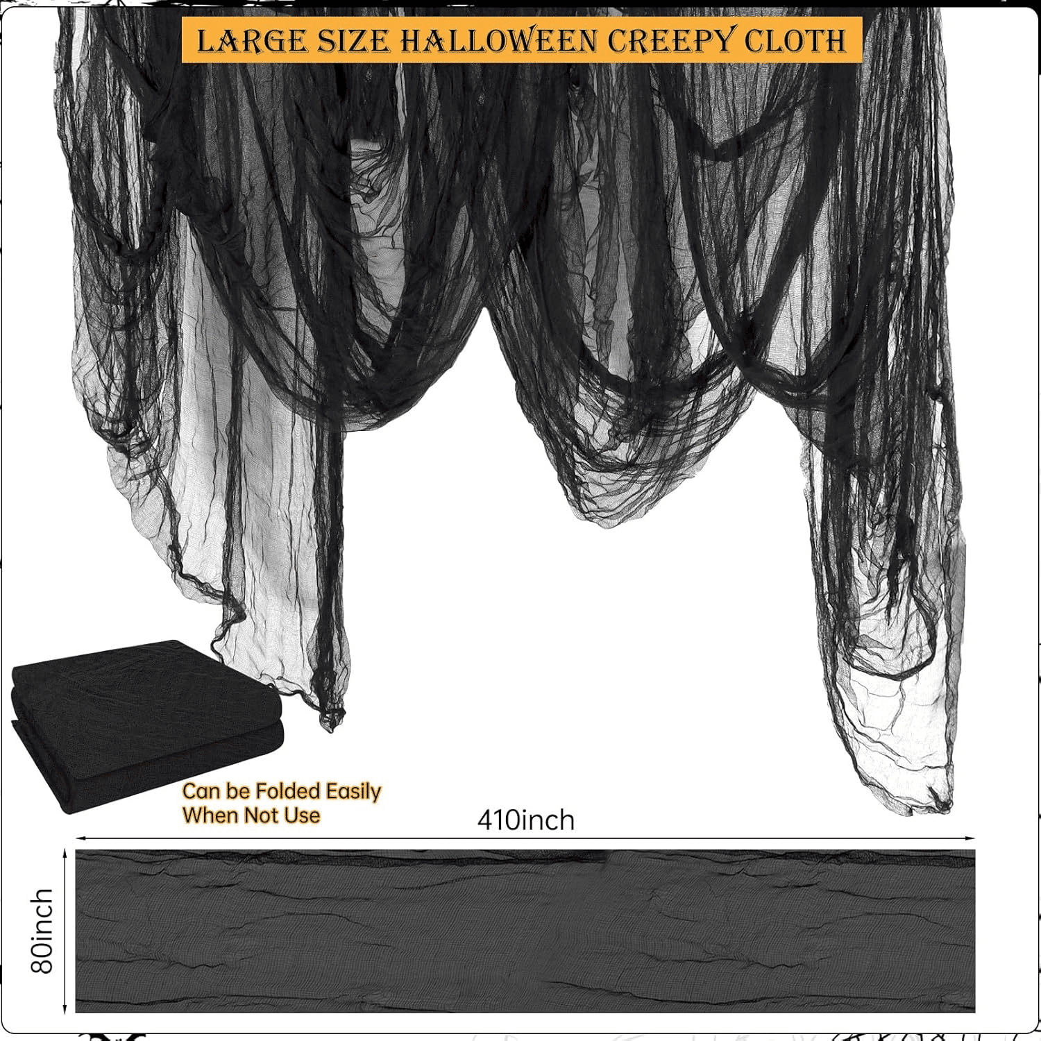 410x80 Inch Halloween Creepy Cloth Gauze Fabric in 5 Colors for Spooky Decor