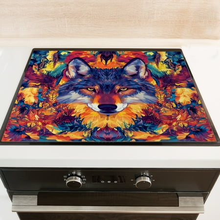 Silicone Stove Mat for Glass Top Stove Wolf Head Art In Abstract Style Electric Stove Cover Mat 28 x 20 Inch Heat - Resistant Gas Gtove Burner Covers Glass Stove Top Protector
