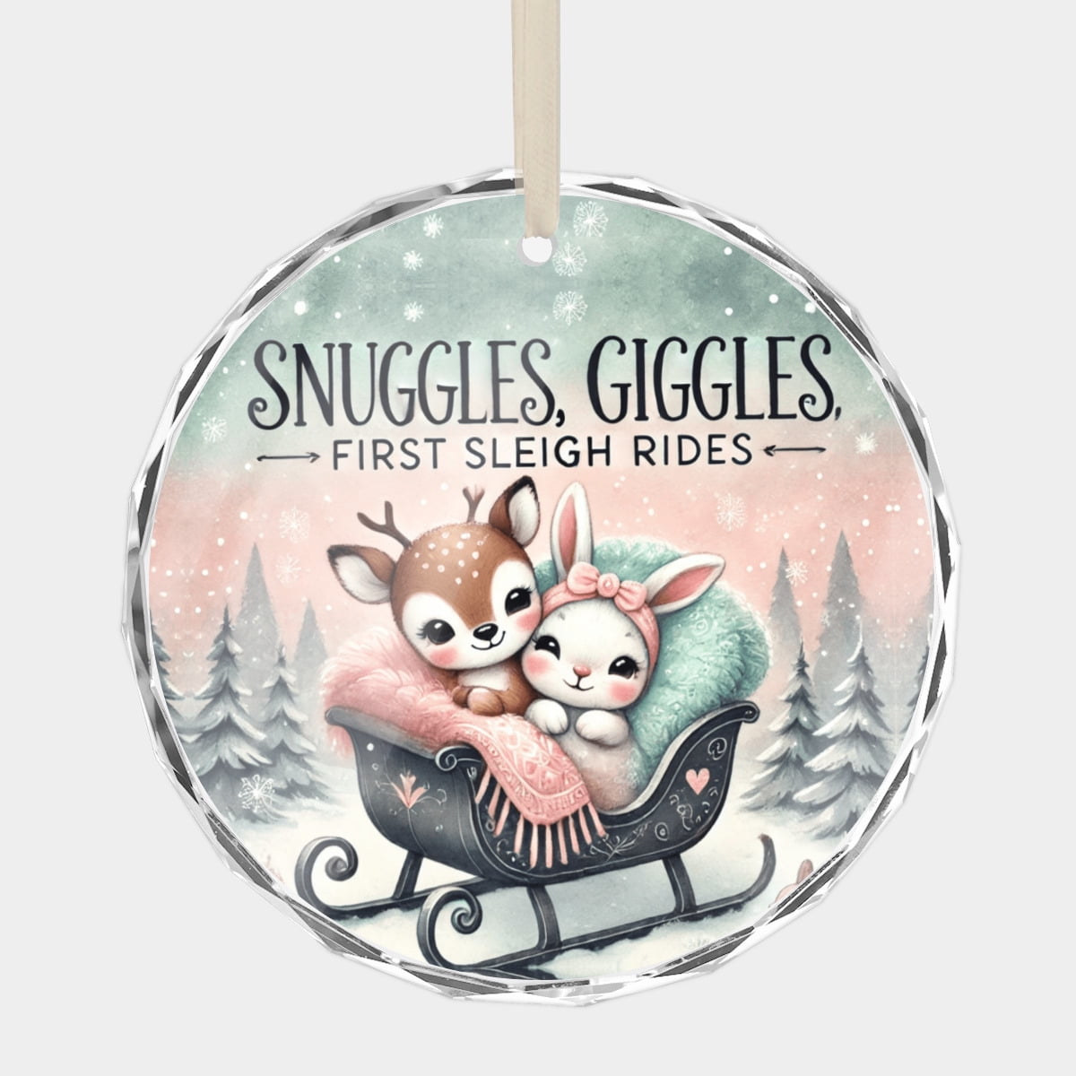 Snuggles, Giggles Baby’s 1st Christmas Newborn Girl, First Holiday Memory 3" Crystal Glass Christmas Ornament Message Greeting, Wish, Thank You, or Congratulations Keepsake Gift