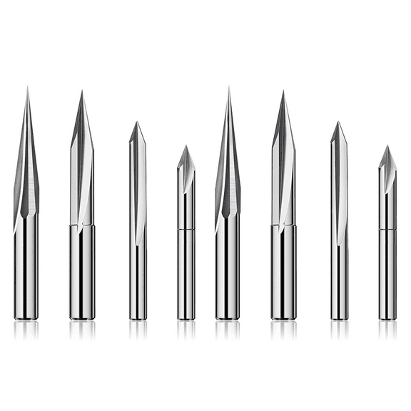 CNC Router Bits Set 1/4 , Engraving Wood Carving Router Bit 6mm & 4mm, V-Groove, Profile Bit, Steel - 8PCS
