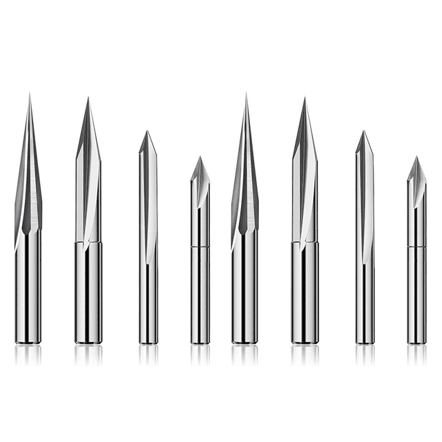 CNC Router Bits Set 1/4 , Engraving Wood Carving Router Bit 6mm & 4mm, V-Groove, Profile Bit, Tungsten Steel - 8PCS