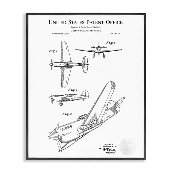 Stupell Industries Eclectic Detailed Airplane Diagram Black Framed Giclee Art, 16 x 20, by Karl Hronek