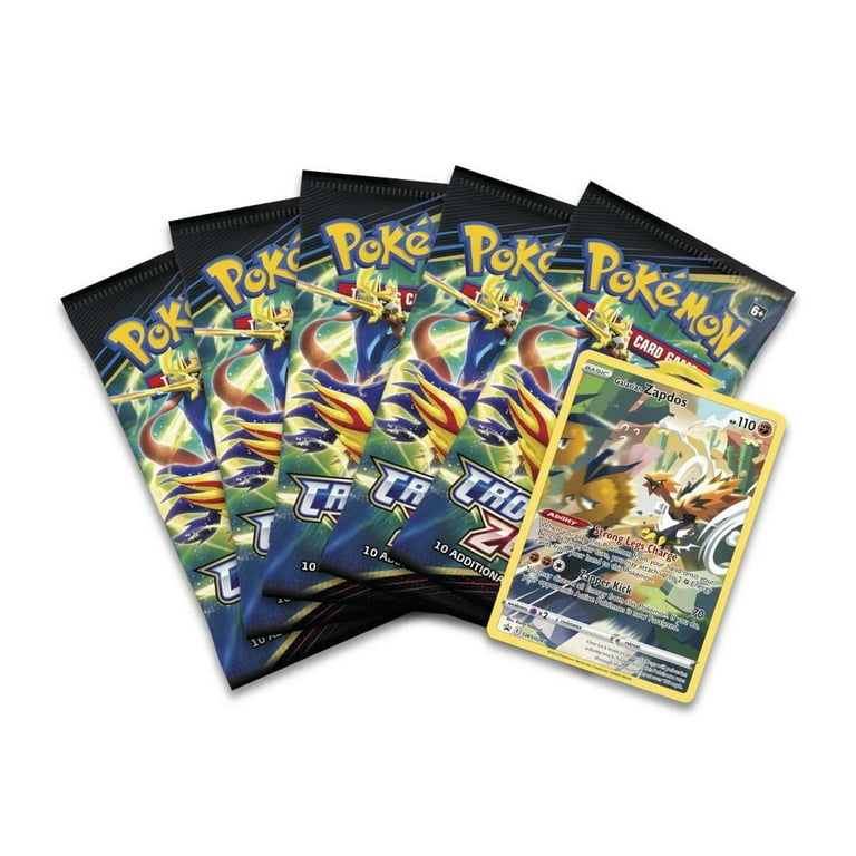 Pokemon TCG Tin, Galarian Zapdos, Crown Zenith Set, 5 Booster