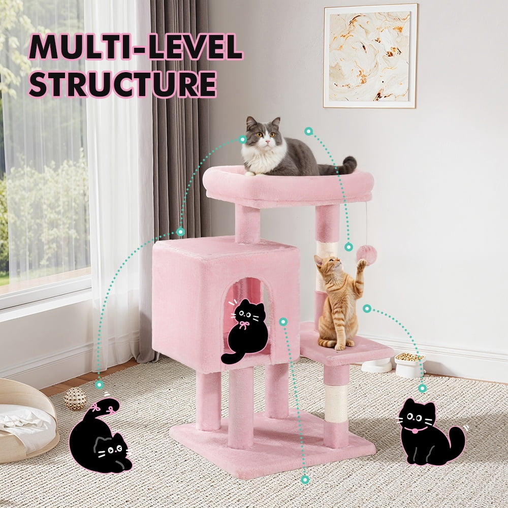 Einfach 29" Cat Tree Tower with Plush Perch Condo House for Indoor Cats & Scratching Post, Pink
