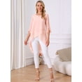 thumbnail image 4 of DARING DIVA Women's 3/4 Sleeve High Low Hem Scoop Neck Chiffon Blouses L Pink, 4 of 7