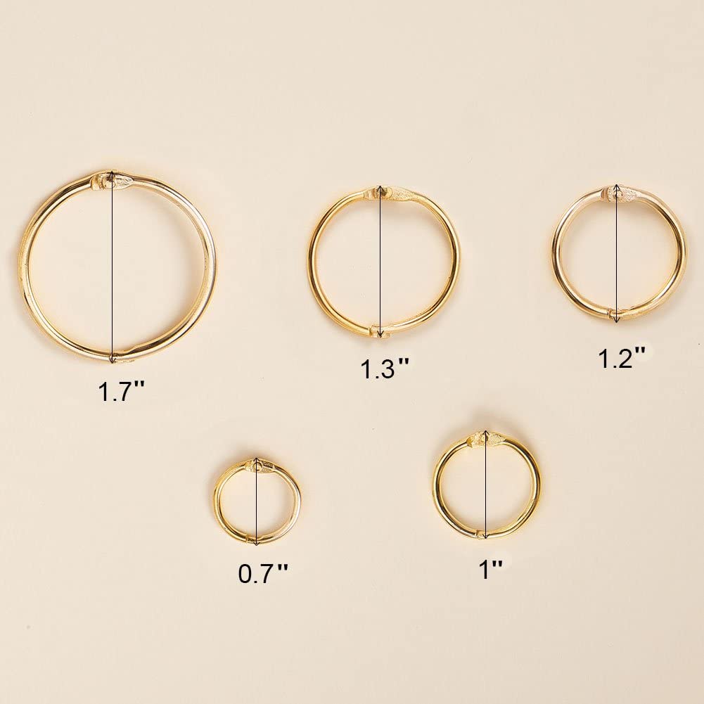 1set 100 Pieces 5 Size Book Rings Loose Leaf Binder Ring Key Chain Key Rings 0.7 Inch 1 Inch 1.2 Inch 1.3 Inch 1.7 Inch Golden