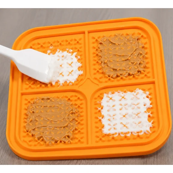 Dog Cat Slow Feeder Treat and Food Mats Calming Stress Relief Reduces Boredom (Large Orange)