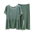 thumbnail image 2 of Summer Women's 2 Piece Lounge Set Casual Long Pants Solid Color Loungewear Set — Army Green∣L, 2 of 5