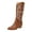 Brown, variant on Knee High Cowboy Boots Women Wide Mid Calf Leather Pointed Toe Western Cowgirl Slip on Knight Riding Boots