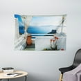 thumbnail image 1 of European Tapestry, Holiday Terrace with Sea at Sunset Architecture on Santorini Island Greece, Wall Hanging for Bedroom Living Room Dorm Decor, 60W X 40L Inches, Turquoise and Blue, by Ambesonne, 1 of 2